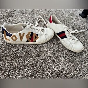 Gucci White Sneakers with Multicolor Lettering